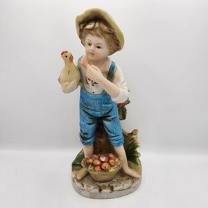 Vintage Homco Farm Boy With Chicken And Apple Basket 8” Tall Home Interiors 8880